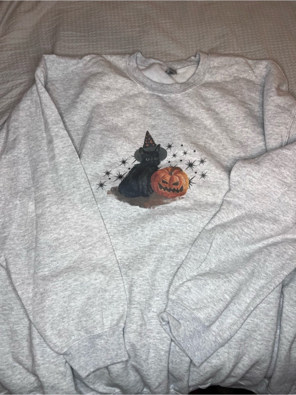 Gildan Sweatshirt with Black Cat and Orange Pumpkin